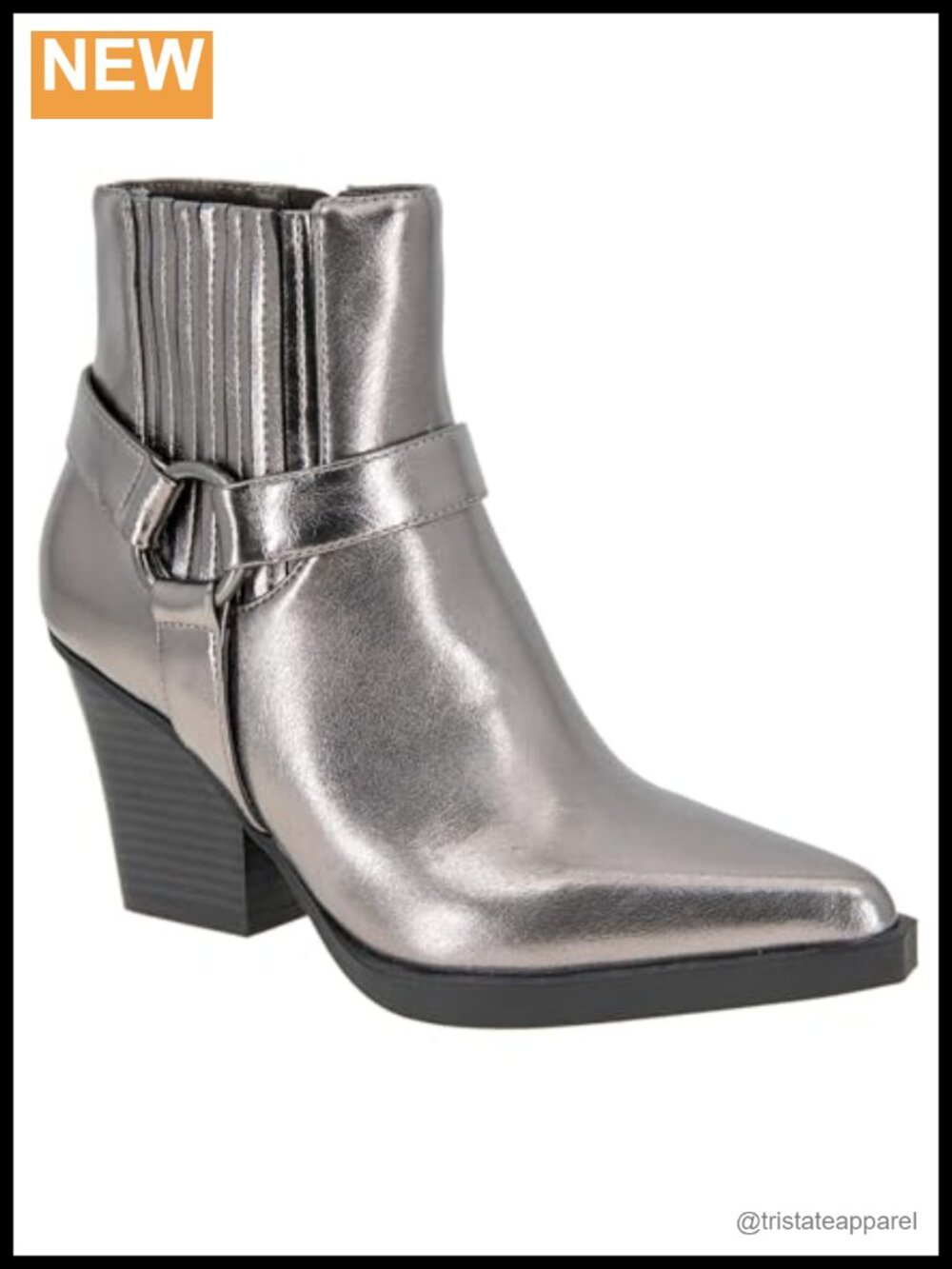Synthetic Leather Ankle Bootie with Zipper Closure Pointed Toe